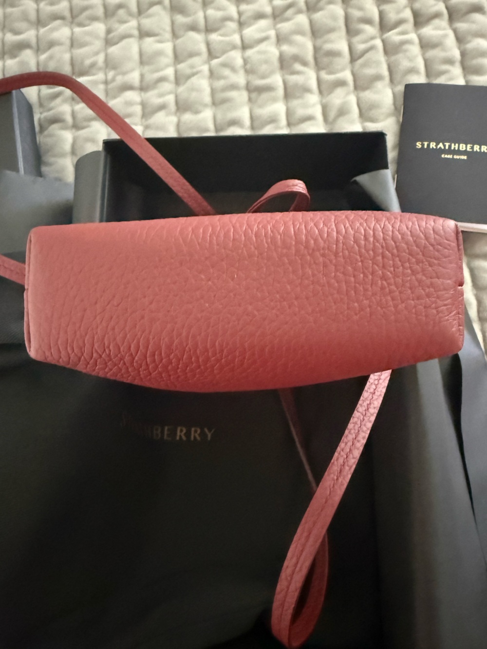 Strathberry Osette Pouch Large Grain Oxblood Leather Mini Drawstring Crossbody - Picture 5 of 5